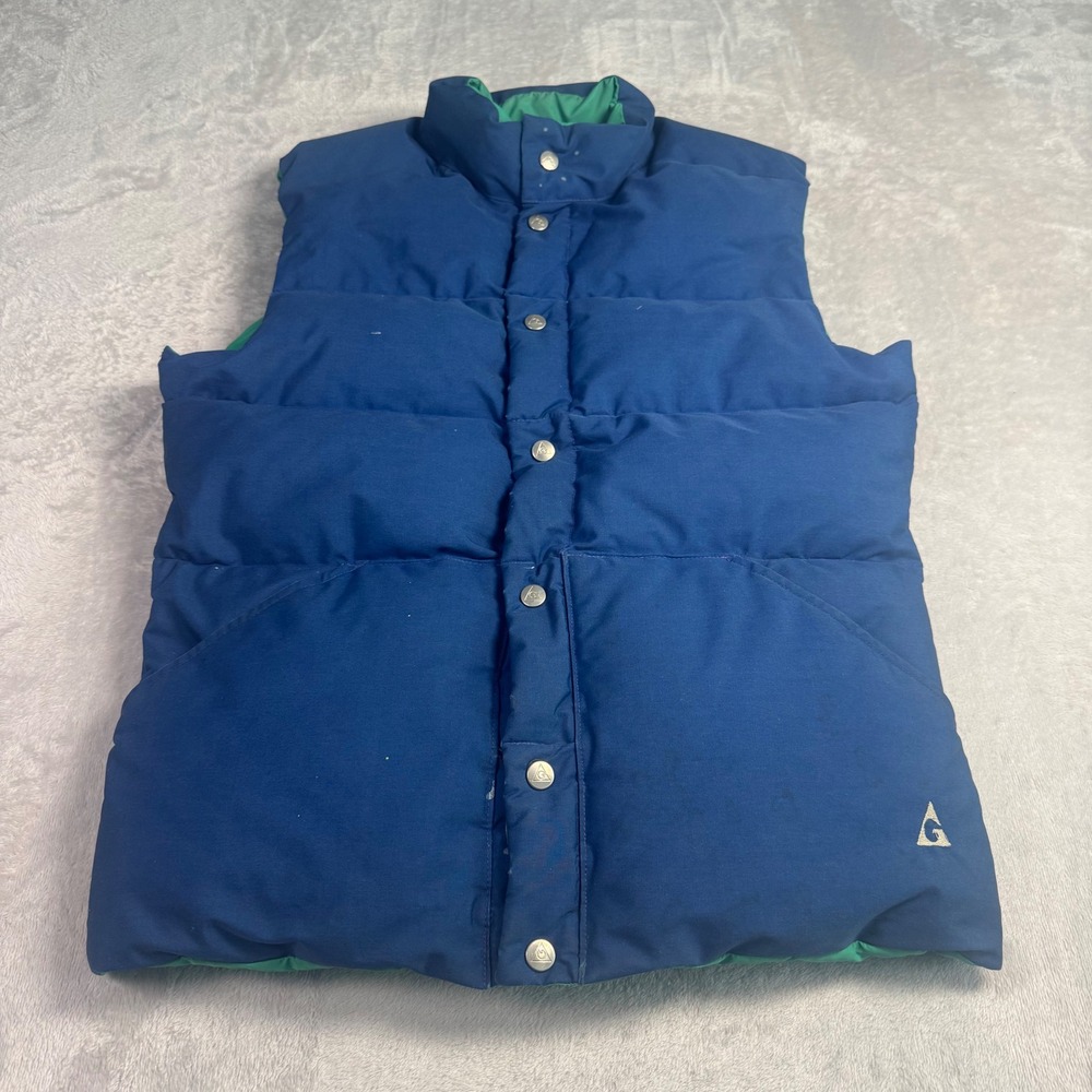 Vintage Gerry Reversible‎ Goose Down Puffer Vest M Blue Green Snap USA Made 80s